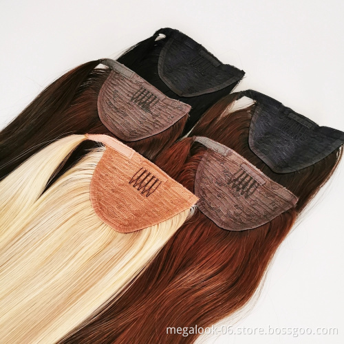 Megalook Hair Wavy Ponytail Extension for Women Wrap Around Magic Paste Yaki Ponytail Clip in Hairpieces